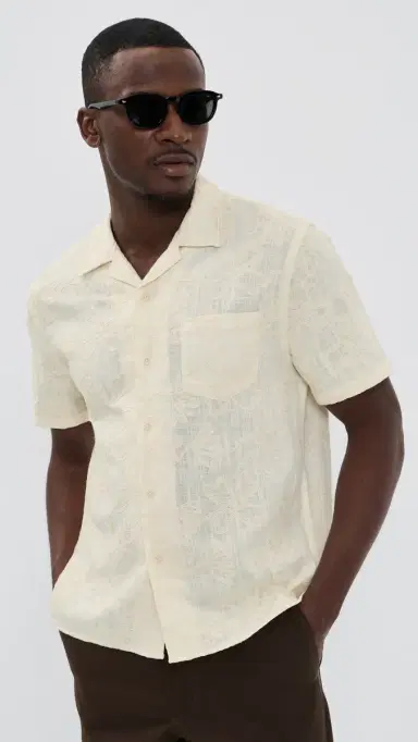 Vince Embroidered Floral Short Sleeve Cabana Shirt Blanco | Thumbnail 2 Vince Embroidered Floral Short Sleeve Cabana Shirt Blanco | Thumbnail 2