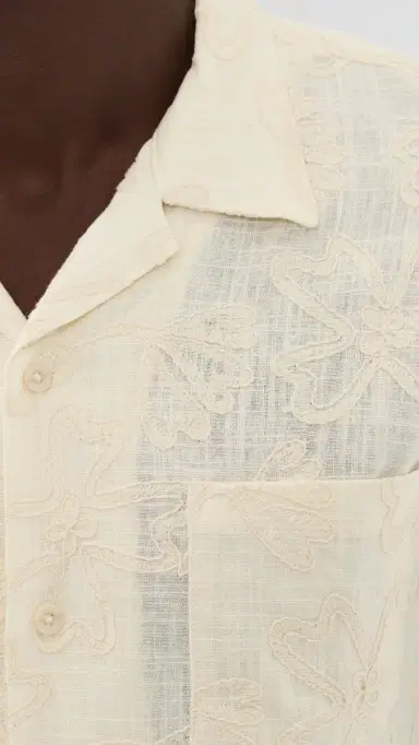 Vince Embroidered Floral Short Sleeve Cabana Shirt Blanco | Thumbnail 6 Vince Embroidered Floral Short Sleeve Cabana Shirt Blanco | Thumbnail 6