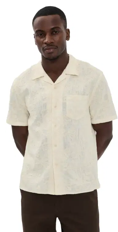Vince Embroidered Floral Short Sleeve Cabana Shirt Blanco | Thumbnail 1 Vince Embroidered Floral Short Sleeve Cabana Shirt Blanco | Thumbnail 1