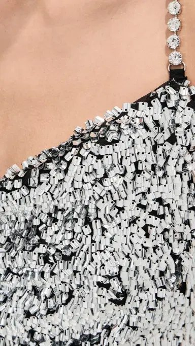 AREA Crystal Strap Sequin Mini Dress Silver | Thumbnail 6 AREA Crystal Strap Sequin Mini Dress Silver | Thumbnail 6