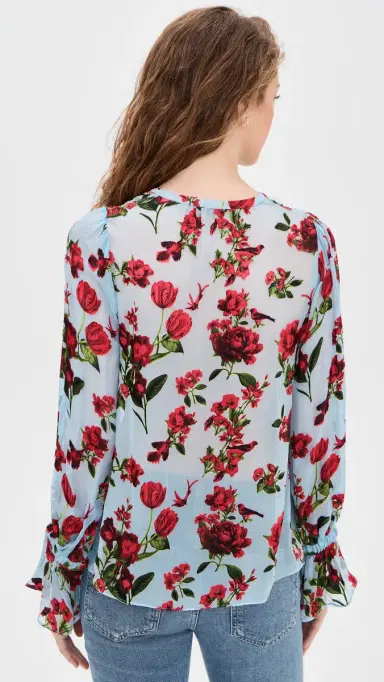 ALICE + OLIVIA Moranne Blouson Ruffle Sleeve Top American Beauty Carolina Blue | Thumbnail 3 ALICE + OLIVIA Moranne Blouson Ruffle Sleeve Top American Beauty Carolina Blue | Thumbnail 3