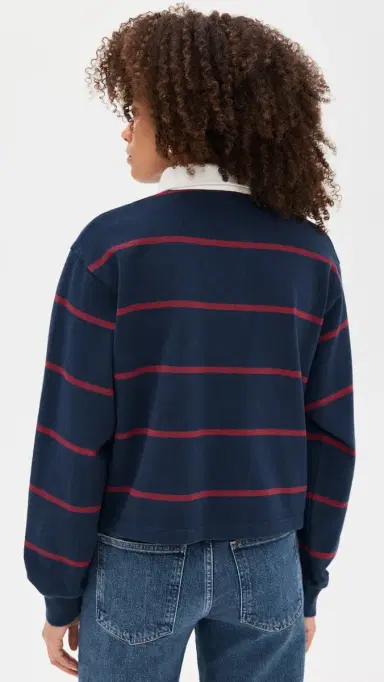 Sporty & Rich Serif Logo Rugby Polo Dark Navy/White/Merlot | Thumbnail 3 Sporty & Rich Serif Logo Rugby Polo Dark Navy/White/Merlot | Thumbnail 3