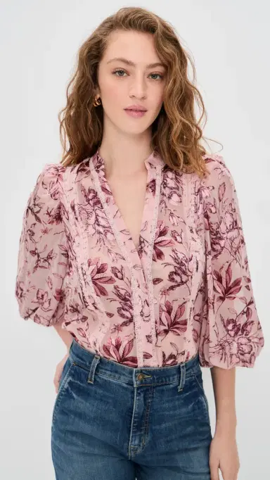 ALICE + OLIVIA Arlette Collared Blouse Mystic Garden English Rose | Thumbnail 2 ALICE + OLIVIA Arlette Collared Blouse Mystic Garden English Rose | Thumbnail 2
