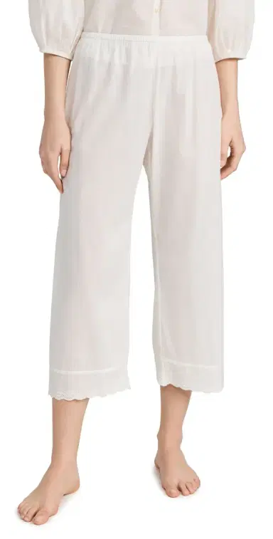 The Great. The Eyelet Easy Sleep Pants True White | Thumbnail 1 The Great. The Eyelet Easy Sleep Pants True White | Thumbnail 1
