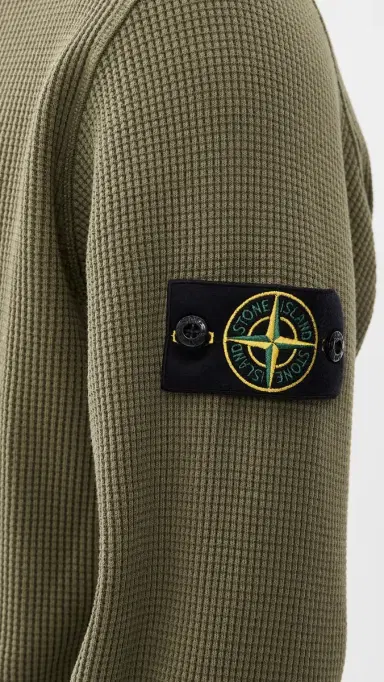 Stone Island Cotton Waffle Crew Sweatshirt ilitary Green | Thumbnail 6 Stone Island Cotton Waffle Crew Sweatshirt ilitary Green | Thumbnail 6