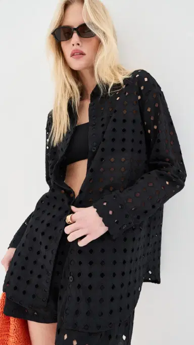 LE BOP Cecilia Long Sleeve Button Down Shirt Black Eyelet | Thumbnail 2 LE BOP Cecilia Long Sleeve Button Down Shirt Black Eyelet | Thumbnail 2