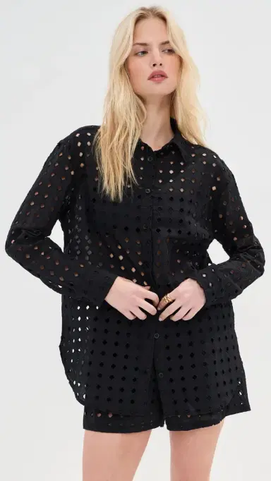 LE BOP Cecilia Long Sleeve Button Down Shirt Black Eyelet | Thumbnail 3 LE BOP Cecilia Long Sleeve Button Down Shirt Black Eyelet | Thumbnail 3