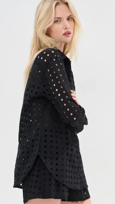 LE BOP Cecilia Long Sleeve Button Down Shirt Black Eyelet | Thumbnail 5 LE BOP Cecilia Long Sleeve Button Down Shirt Black Eyelet | Thumbnail 5