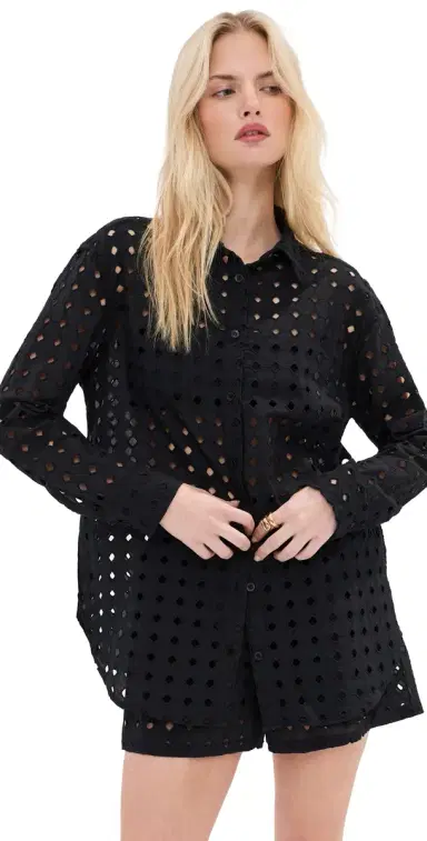 LE BOP Cecilia Long Sleeve Button Down Shirt Black Eyelet | Thumbnail 1 LE BOP Cecilia Long Sleeve Button Down Shirt Black Eyelet | Thumbnail 1