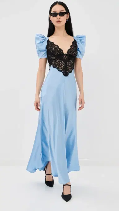 Rodarte Blue Silk Satin Short Sleeve Dress Blue | Thumbnail 2 Rodarte Blue Silk Satin Short Sleeve Dress Blue | Thumbnail 2