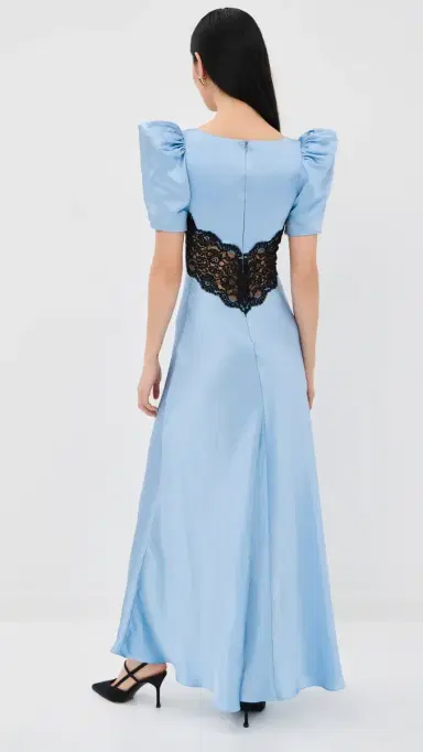 Rodarte Blue Silk Satin Short Sleeve Dress Blue | Thumbnail 3 Rodarte Blue Silk Satin Short Sleeve Dress Blue | Thumbnail 3