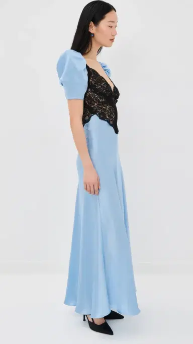 Rodarte Blue Silk Satin Short Sleeve Dress Blue | Thumbnail 4 Rodarte Blue Silk Satin Short Sleeve Dress Blue | Thumbnail 4