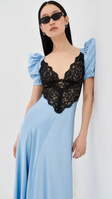 Rodarte Blue Silk Satin Short Sleeve Dress Blue | Thumbnail 5 Rodarte Blue Silk Satin Short Sleeve Dress Blue | Thumbnail 5