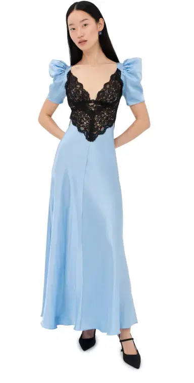 Rodarte Blue Silk Satin Short Sleeve Dress Blue | Thumbnail 1 Rodarte Blue Silk Satin Short Sleeve Dress Blue | Thumbnail 1