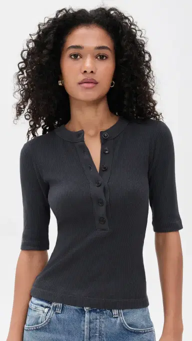 Citizens of Humanity Nali Short Sleeve Henley Charcoal | Thumbnail 2 Citizens of Humanity Nali Short Sleeve Henley Charcoal | Thumbnail 2