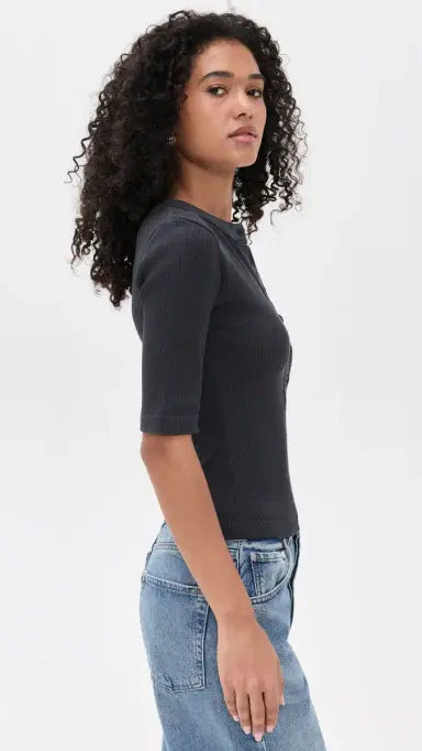 Citizens of Humanity Nali Short Sleeve Henley Charcoal | Thumbnail 4 Citizens of Humanity Nali Short Sleeve Henley Charcoal | Thumbnail 4