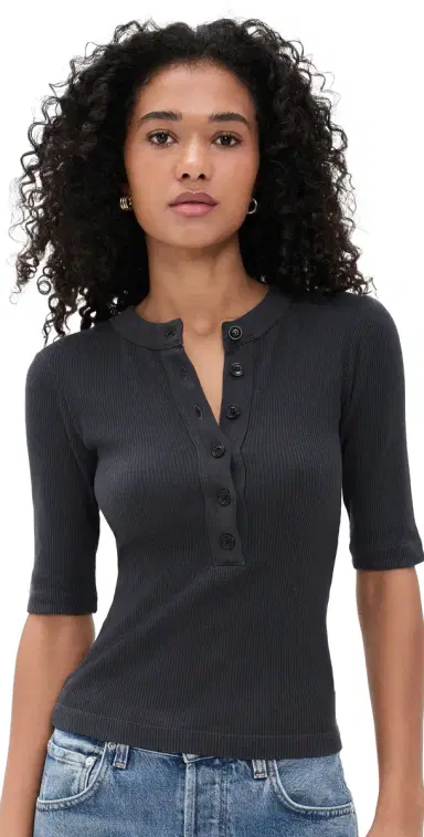 Citizens of Humanity Nali Short Sleeve Henley Charcoal | Thumbnail 1 Citizens of Humanity Nali Short Sleeve Henley Charcoal | Thumbnail 1