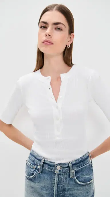 Citizens of Humanity Nali Short Sleeve Henley White | Thumbnail 2 Citizens of Humanity Nali Short Sleeve Henley White | Thumbnail 2