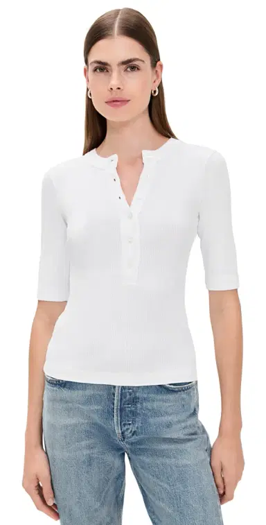 Citizens of Humanity Nali Short Sleeve Henley White | Thumbnail 1 Citizens of Humanity Nali Short Sleeve Henley White | Thumbnail 1
