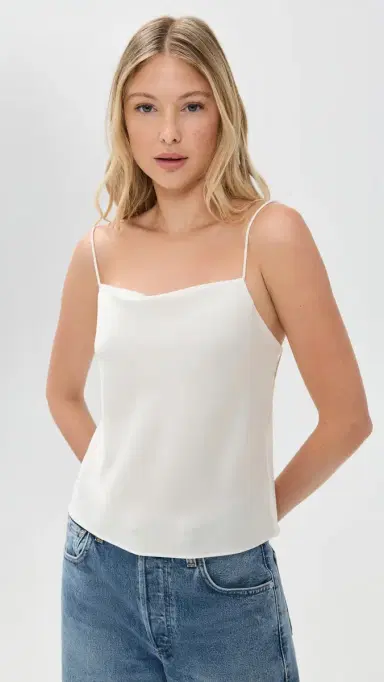 ALICE + OLIVIA Harmon Drapey lip Tank Off White | Thumbnail 2 ALICE + OLIVIA Harmon Drapey lip Tank Off White | Thumbnail 2