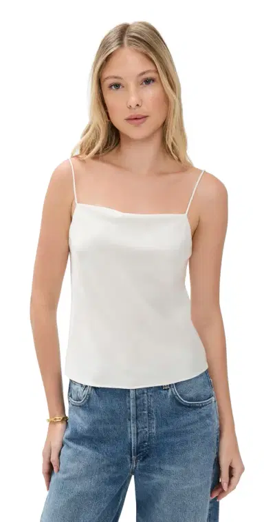 ALICE + OLIVIA Harmon Drapey lip Tank Off White | Thumbnail 1 ALICE + OLIVIA Harmon Drapey lip Tank Off White | Thumbnail 1