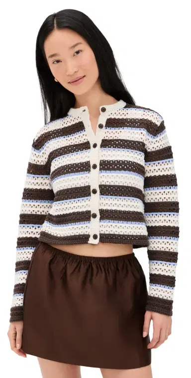 Madewell Striped Crochet Cardigan Sweater And Brown Multi Stripe | Thumbnail 1 Madewell Striped Crochet Cardigan Sweater And Brown Multi Stripe | Thumbnail 1