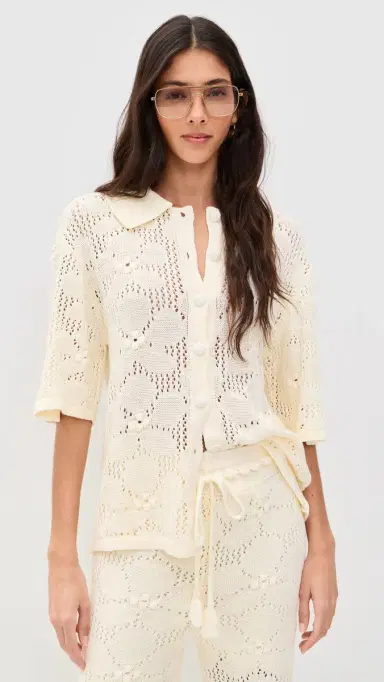 Dress To Floral Crochet Short Sleeve Shirt Beige hell | Thumbnail 2 Dress To Floral Crochet Short Sleeve Shirt Beige hell | Thumbnail 2