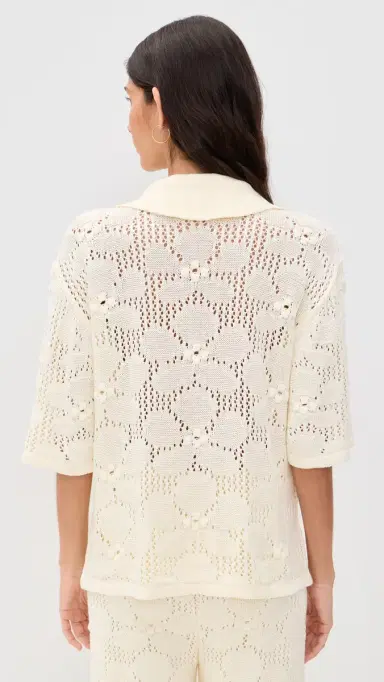 Dress To Floral Crochet Short Sleeve Shirt Beige hell | Thumbnail 3 Dress To Floral Crochet Short Sleeve Shirt Beige hell | Thumbnail 3
