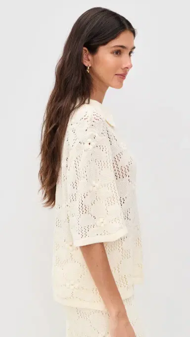 Dress To Floral Crochet Short Sleeve Shirt Beige hell | Thumbnail 4 Dress To Floral Crochet Short Sleeve Shirt Beige hell | Thumbnail 4