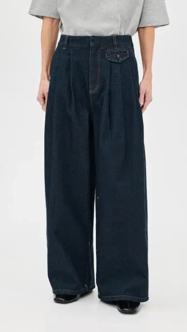 Tibi Petite Indigo Denim Triple Pleat Jeans Indigo | Thumbnail 2 Tibi Petite Indigo Denim Triple Pleat Jeans Indigo | Thumbnail 2