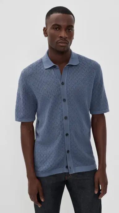 BOSS Knit Button Down Shirt moke Blue | Thumbnail 2 BOSS Knit Button Down Shirt moke Blue | Thumbnail 2