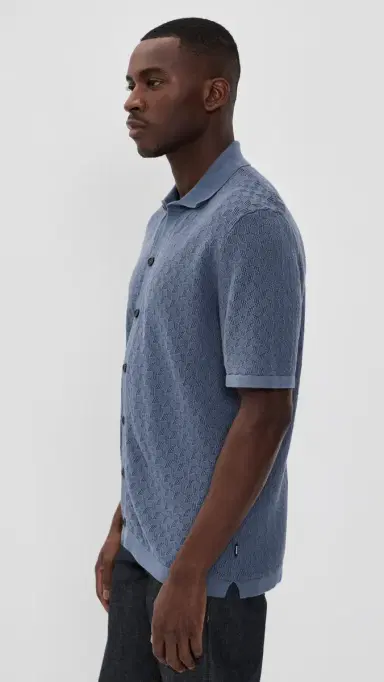 BOSS Knit Button Down Shirt moke Blue | Thumbnail 4 BOSS Knit Button Down Shirt moke Blue | Thumbnail 4