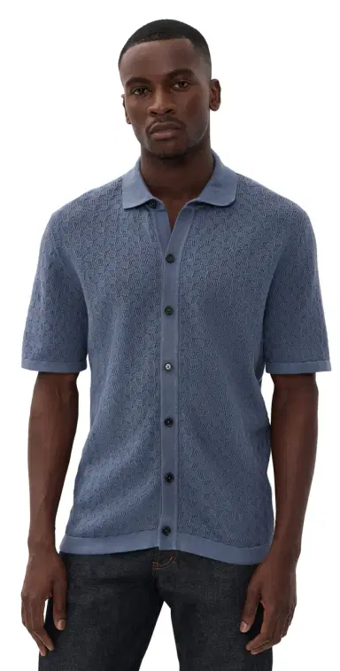 BOSS Knit Button Down Shirt moke Blue | Thumbnail 1 BOSS Knit Button Down Shirt moke Blue | Thumbnail 1