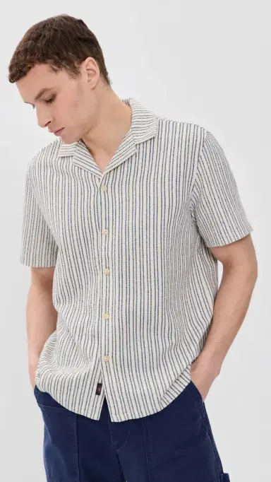 Faherty Oasis Knit Camp hirt hore Navy tripe | Thumbnail 2 Faherty Oasis Knit Camp hirt hore Navy tripe | Thumbnail 2
