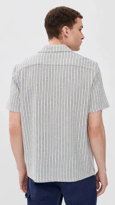 Faherty Oasis Knit Camp hirt hore Navy tripe | Thumbnail 3 Faherty Oasis Knit Camp hirt hore Navy tripe | Thumbnail 3