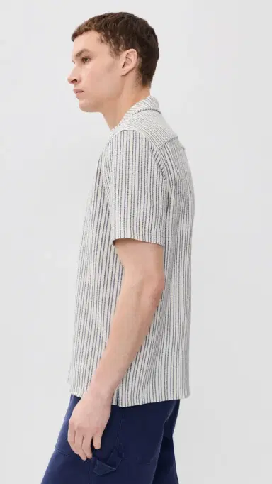 Faherty Oasis Knit Camp hirt hore Navy tripe | Thumbnail 4 Faherty Oasis Knit Camp hirt hore Navy tripe | Thumbnail 4