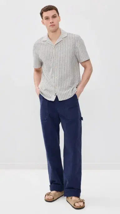 Faherty Oasis Knit Camp hirt hore Navy tripe | Thumbnail 5 Faherty Oasis Knit Camp hirt hore Navy tripe | Thumbnail 5