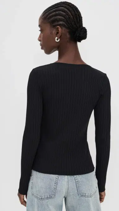 Vince Rib Slash Neck Shirt Black L | Thumbnail 3 Vince Rib Slash Neck Shirt Black L | Thumbnail 3