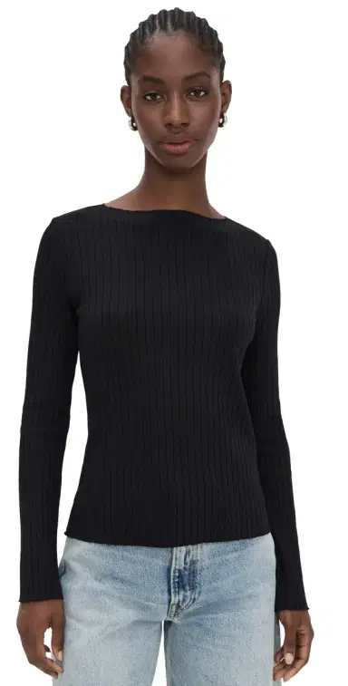 Vince Rib Slash Neck Shirt Black L | Thumbnail 1 Vince Rib Slash Neck Shirt Black L | Thumbnail 1