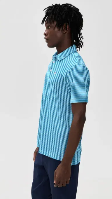 Adidas Golf Originals Stripe Pique Polo Clear Mint/Bluebird | Thumbnail 4 Adidas Golf Originals Stripe Pique Polo Clear Mint/Bluebird | Thumbnail 4