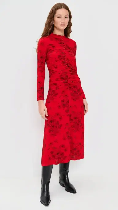 Sea Cornelia Print Long Sleeve Midi Dress Red | Thumbnail 5 Sea Cornelia Print Long Sleeve Midi Dress Red | Thumbnail 5