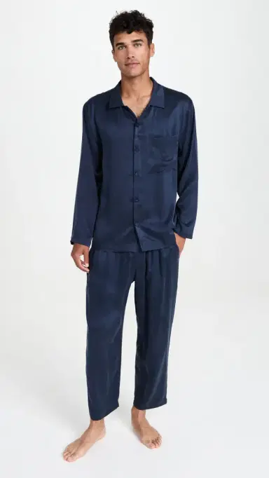 Lunya Washable ilk Button Up Pajamas et Deep Blue | Thumbnail 2 Lunya Washable ilk Button Up Pajamas et Deep Blue | Thumbnail 2
