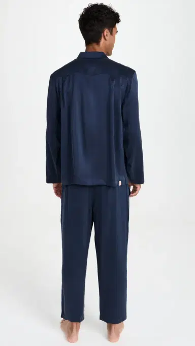 Lunya Washable ilk Button Up Pajamas et Deep Blue | Thumbnail 3 Lunya Washable ilk Button Up Pajamas et Deep Blue | Thumbnail 3