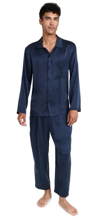 Lunya Washable ilk Button Up Pajamas et Deep Blue | Thumbnail 1 Lunya Washable ilk Button Up Pajamas et Deep Blue | Thumbnail 1