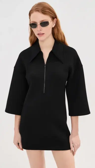Tibi Bonded Viscose Zip Front Short Sleeve lim Tunic Black | Thumbnail 2 Tibi Bonded Viscose Zip Front Short Sleeve lim Tunic Black | Thumbnail 2