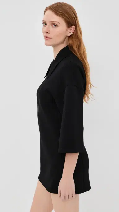 Tibi Bonded Viscose Zip Front Short Sleeve lim Tunic Black | Thumbnail 4 Tibi Bonded Viscose Zip Front Short Sleeve lim Tunic Black | Thumbnail 4