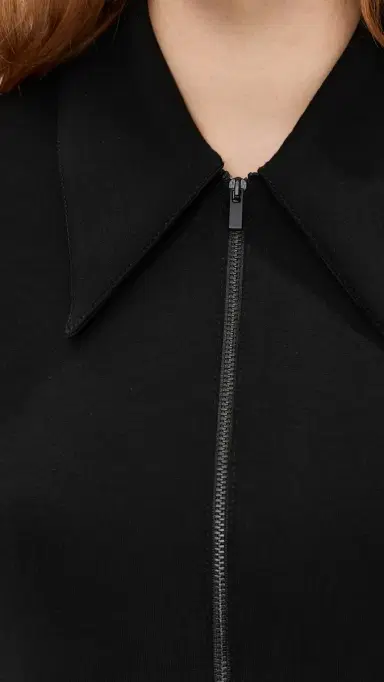 Tibi Bonded Viscose Zip Front Short Sleeve lim Tunic Black | Thumbnail 5 Tibi Bonded Viscose Zip Front Short Sleeve lim Tunic Black | Thumbnail 5