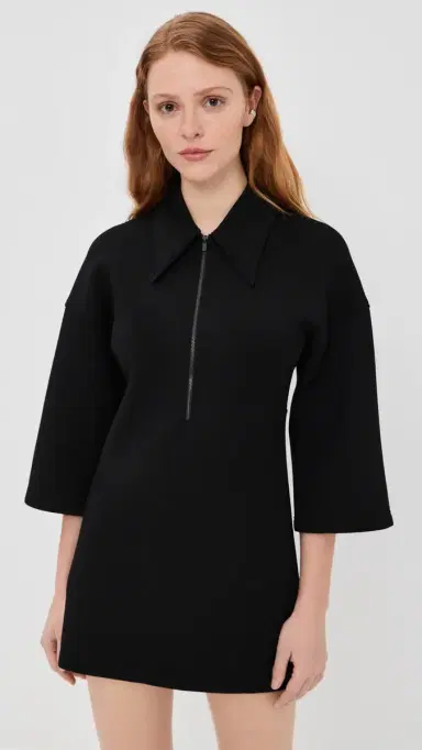 Tibi Bonded Viscose Zip Front Short Sleeve lim Tunic Black | Thumbnail 6 Tibi Bonded Viscose Zip Front Short Sleeve lim Tunic Black | Thumbnail 6