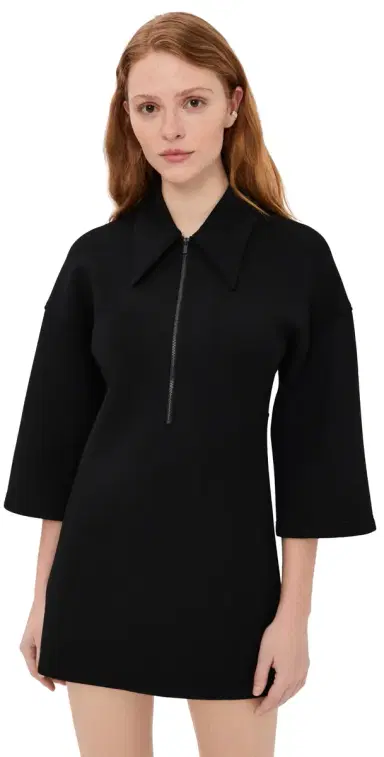 Tibi Bonded Viscose Zip Front Short Sleeve lim Tunic Black | Thumbnail 1 Tibi Bonded Viscose Zip Front Short Sleeve lim Tunic Black | Thumbnail 1