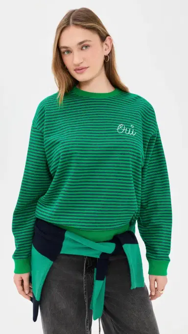 Clare V. Oversized triped weatshirt Green/Charcoal | Thumbnail 2 Clare V. Oversized triped weatshirt Green/Charcoal | Thumbnail 2